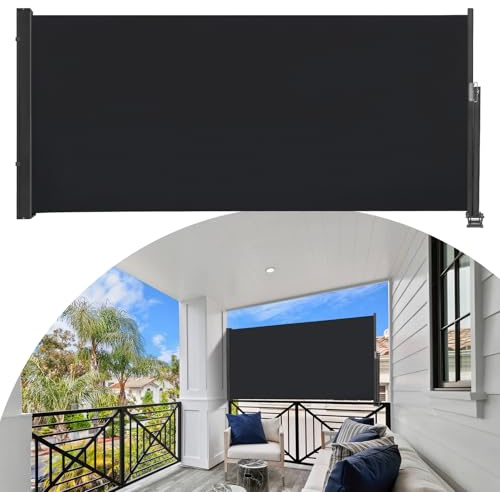 Store Latéral Extensible et Opaque，Store Brise Vue Jardin Retractable，Brise Soleil avec Support Mural,Protection Solaire,Brise-Vent,Auvent Latéral,Paravent Exterieur Balcon Jardin,Anthracite,140x300cm