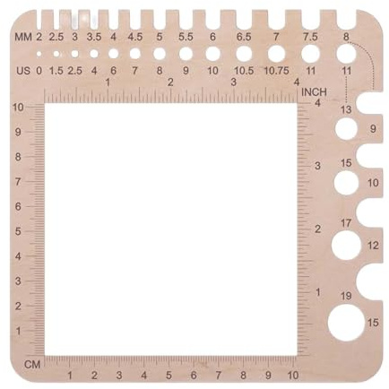 Knitting Needle Gauge Crochet Needle Measure Knitting Needle Measure Knitting Tool Ruler Wooden Gauge 2-15mm for Measuring Knitting Grade 15x15cm