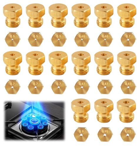 15 pièces Gicleur gaz Butane Universels, Jeu de Conversion pour GPL pour Gazinière, Cuisinière et Plaque de Cuisson Bouteille Gicleur Brûleur, 0.5-0.65-0.7-0.80-0.87-0.90-0.95-1.02