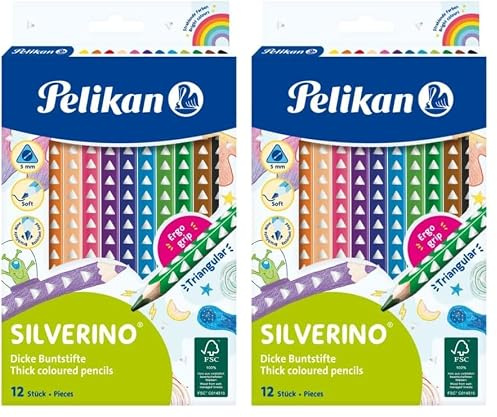Pelikan Jumbo Buntstifte Silverino, 12 Stück, dreieckig, dick (Packung mit 2)