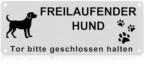 Vorsicht Freilaufender Achtung Hund Schild, Reflektierendes Aluminium, Warnschild Hund Aluminium mit 4 Vorgebohrten Löchern, Schild Warnung vor Dem Hund für den Innen/Außen, 25x9cm