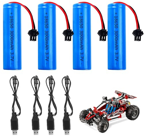 3.7V 3000mah Li-Ion Battery, 4 Pcs 3.7 V 18650 Rechargeable Lithium Batteries with 4 USB Charger, Universal Li-ion Battery for Remote Control Cars, rc Truck, Robots, DIY Electronics Products, Toys