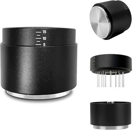 JUELICH 3-in-1 Coffee Distributor and Tamper with WDT Tool – Espresso Distribution Tool Set, Professional Espresso Accessories Kit, Fits 53mm Portafilters (53mm)