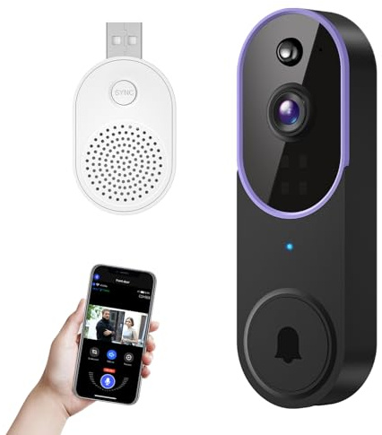 guggre Kabelloses Video-Türklingel, Nachtsicht 1080p Kamera, Bewegungsmelder, Wetterfeste Türklingel mit Ring Alarm, 2-Wege-Audio, inkl. Halterung und Zubehör für erhöhte Familienhaus-Sicherheit