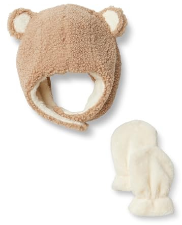 Amazon Essentials X Sofia Grainge Unisex Babies' Hat and Mittens Set, Light Camel, S (6-12 Months)