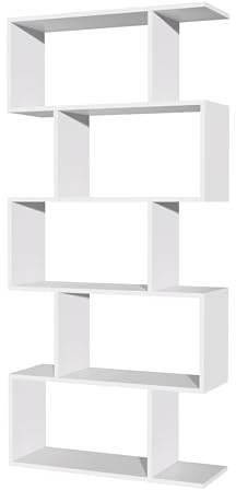 Garvishk Garvis Bücherregal Regal mit 5 Ebenen Standregal Büroregal freistehend Dekoregal zur Präsentation offenes Aufbewahrungsregal für Wohnzimmer Homeoffice Esszimmer (Weiß)
