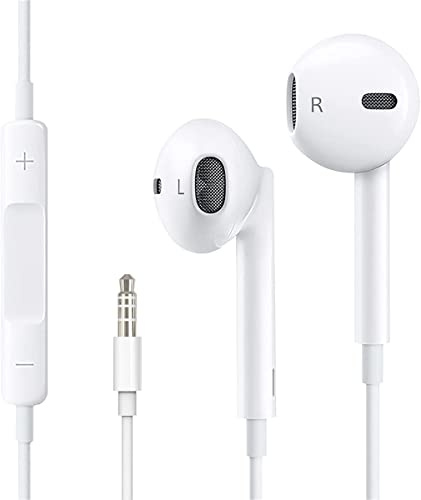Auricolari in-ear con cavo e microfono, auricolari in-ear con jack da 3,5 mm, auricolari bassi ricchi, auricolari per iPhone, iPad, Samsung – bianco