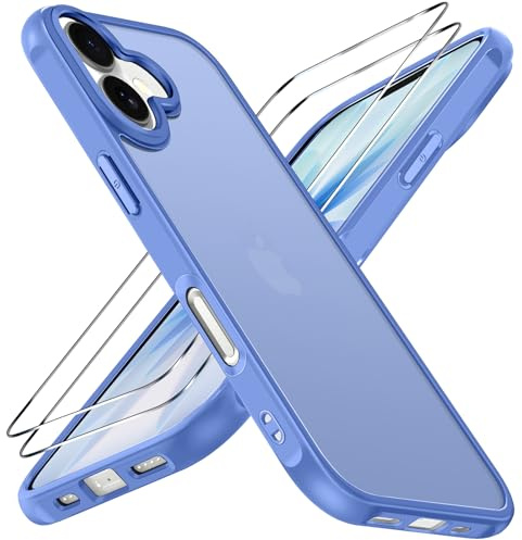 ivoler 3 in 1 Case for iPhone 17 with 2 Pieces Tempered Glass Screen Protectors, Military Standard Shockproof Cell Phone Case, Matte Translucent Anti-Fingerprint Protective Case,Light-Blue