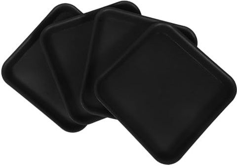 BESTonZON Wasserauffangschale Quadratische Untersetzer 4 Stück-Pack aus Kunststoff mit Matter Oberfläche Verdickte Struktur Schwarz für Blumentöpfe für Garten und Wohnzimmer