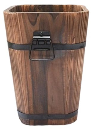 KiBcsLic Rustic Flower Pot in a Wooden Barrel for Various Settings, Multi, M