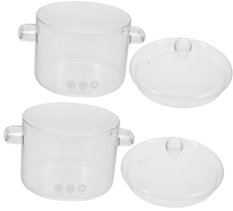 JECOMPRIS 2 pièces Marmite Verre Double Poignée Résistante Chaleur avec Couvercle pour Mijoter Soupes Nouilles et Cuisson Polyvalente Cuisine Familiale et Professionnelle