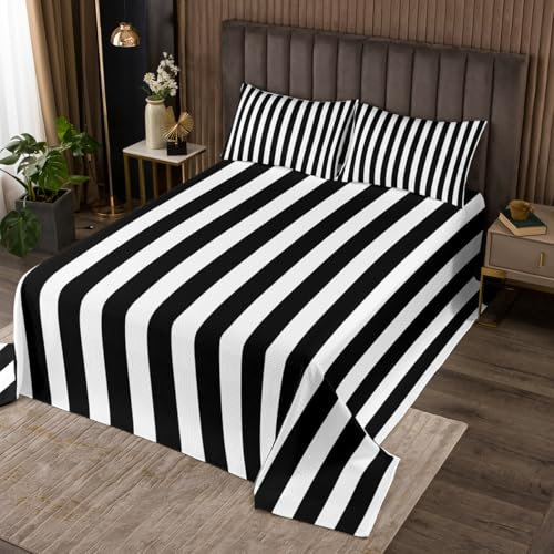 Homemissing Schwarz und Weiß Streifen Tagesdecke 170x210cm Geometrisch Bettüberwurf Moderne gestreifte Kunst Steppdecke Wohndecke mit 1 Kissenbezug Bettdecke Steppdecke