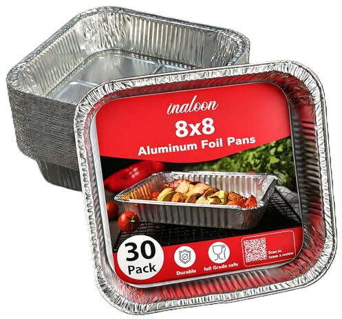 Inaloon 8x8 Aluminium Foil Pans – 30 Pack Disposable Aluminium Pans for Baking, Roasting, Cooking, Meal Prep & Food Storage