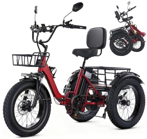 Broobey 20″ Fat Tire E-Bike Dreirad für Erwachsene & Senioren Faltbares Elektrodreirad mit Differential, 48V Akku, 90 km Reichweite, 200 kg Zuladung & Doppelkorb