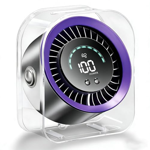 FOWSEEK Rechargeable Desk Fan Small Quiet, 4000mAh Portable USB Table Fan with 100 Speeds, 360° Adjustable, LED Display, Desktop Personal Cooling Fans for Bedroom Camping Office Travel - Purple