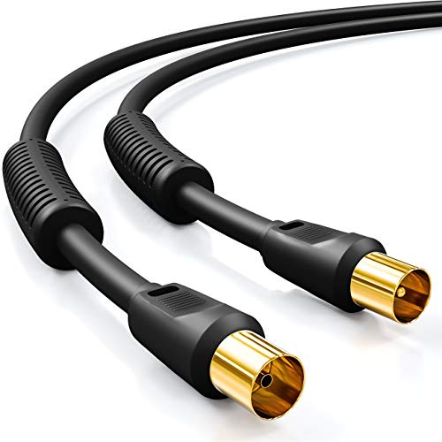 deleyCON 1,5m TV Antennenkabel (IEC-Stecker auf IEC-Kupplung) Koaxial Kabel HDTV 4-fach Schirmung 2x Ferritkern Mantelstromfilter DVB-T DVB-T2 Radio DAB - Schwarz