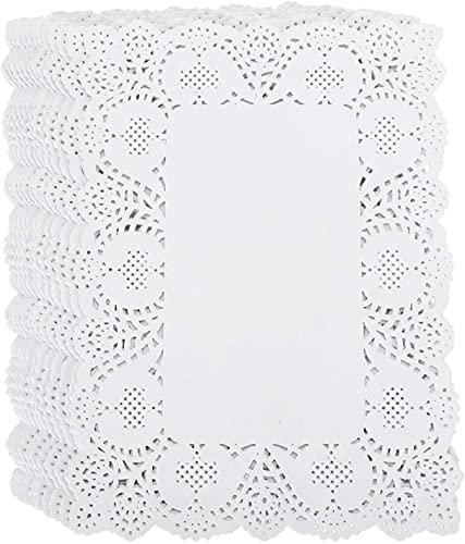 Blanc en dentelle papier Napperon, Pinyi rectangle gâteau Coussinets papier d'emballage pour un Thé ou de fête d'anniversaire Décoration de table de mariage, Papier, blanc, 7.5 x 12inch