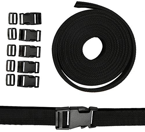 5 Paar Gurtbänder mit Schnallen, 25 mm Nylon Gurtband Doppelseitig Starke PP Clips für Armbänder, Hundehalsbänder, Rucksack, Zelt, Schwarz
