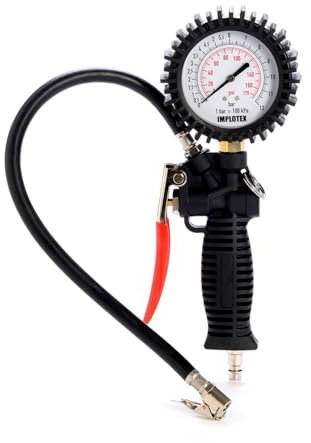 Reifenfüllmessgerät Manometer Luftdruckprüfer Reifendruckmesser Reifendruckprüfer Messbereich 0-12 bar, Schlauchlänge 400 mm