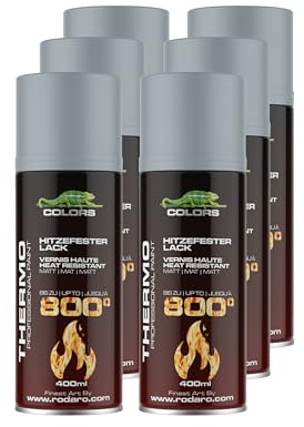 COLORS Hitzefest Sprühlack - 400ml Hochtemperatur Spraydose - Hitzebeständig bis 800°C - Hitzeresistenter Lack ideal für Kfz, Grills, Kamin - 6er Set Silber matt