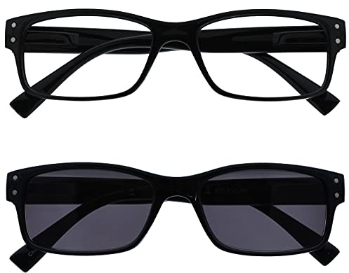 La Compañía Gafas De Lectura Hombres Grande Negro Lectores Con Lectores De Sol Paquete Doble Bisagras Resorte RS11-1 +1,50