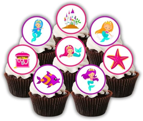 48 Edible Mermaid Cake Decorations, Mini 3cm Mermaid-Tail Cupcake Toppers, Under The Sea Party, Pink Decorations For Girls (UNCUT)