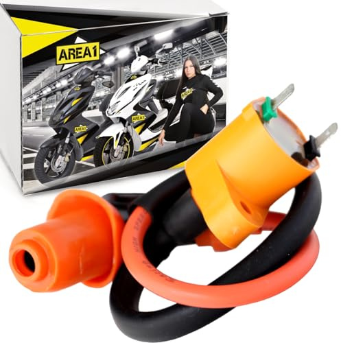 Area1 universal Motorroller Motorrad 2Pin Tuning Zündspule + Hochleistungszündkabel + Zündkerzenstecker. Spule mit erhöhter Zündspannung auf bis zu 33.000V