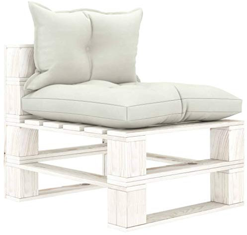 vidaXL Holz Garten Paletten Mittelsofa mit Beigen Kissen Palettenkissen Palettenmöbel Palettensofa Sofa Gartensofa Lounge Gartenmöbel