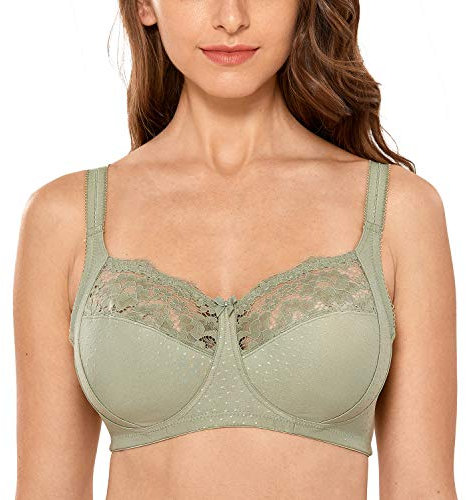 DELIMIRA Donna Reggiseno in Pizzo Senza Ferretto Coppa Piena ad Non Imbottito Confortevole Verde Oliva 6B
