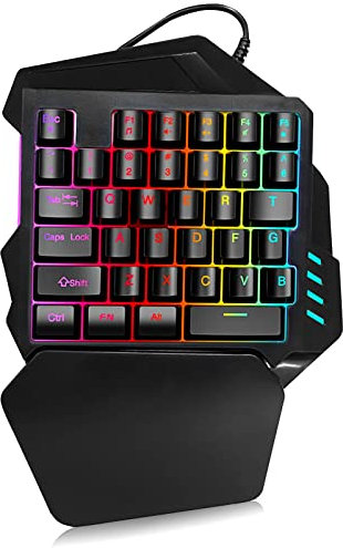 One Handed Membrane Gaming Keyboard, 5 Multi-media Keys Single Hand Keyboard 35 Keys Gaming Mini Keyboard with FN Keys Ideal for Left Hand User