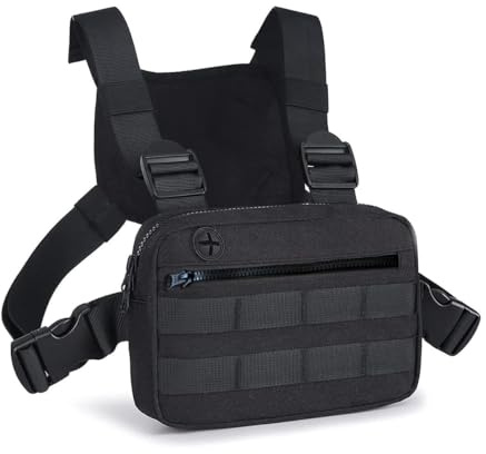 Muserise Outdoor Chest Bag For Men, EDC Chest Pack With Built-In Phone Holder, Lightweight Chest Rig Pouch (Black)