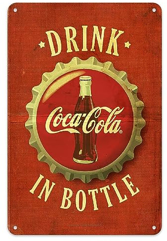 BEKUGART Vintage Coca Metal Wall Art - Drink Coca in Bottles - 8 x 12 in Retro Sign for Coca Lovers and Collectors