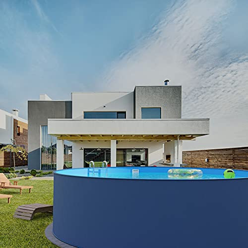 Planet Pool Stahlwandpool Set (5-teilig) rund 450x120 cm, Stahl 0,4 mm anthrazit, Folie 0,4 mm blau, Einhängebiese