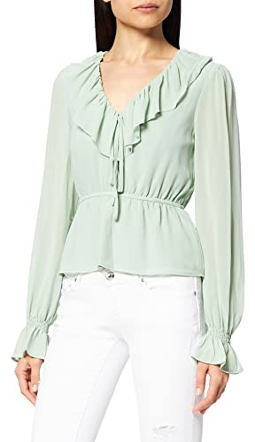 NA-KD - Camicetta da Donna in Chiffon con Scollo a V Verde Chiaro 56