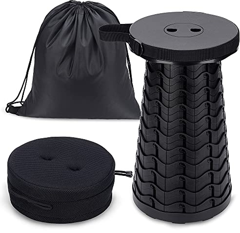 2022 Upgraded Retractable Stool with Cushion, Tested at 550lbs, Telescopic Collapsible Seat, Telescoping Folding Stools for Adults, Sturdy Foldable Chair, Telescope Compact for Camping Hiking