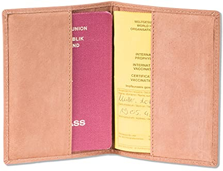 Woodland Lederetui für Reisepass & Impfausweis, Hellbraun Vintage | Büffelleder, RFID/NFC Ausleseschutz