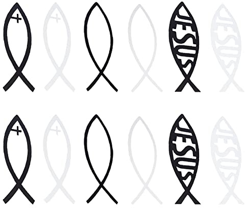 SUPERFINDINGS 12 Blatt 3 Stile 2 Farben Jesus Fisch Autoaufkleber PET Dekoration Aufkleber 3D Auto Aufkleber Emblem Aufkleber Kunststoff Auto Emblem Für Jesus Christian Fisch Symbol Autodekorationen