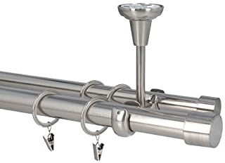 HDTL Gardinenstange Vorhangstange 25/19mm 2-läufig Deckenmontage Edelstahl Optik 180 cm Zoya