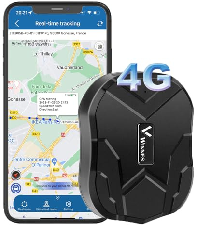 Winnes GPS Tracker Tk905 4G Location Tracking Anti-Theft Car Tracker SMS/App/PC Tracking, No Subscription Magnetic Waterproof Silence Car GPS Tracker for Car, Fleet, Cycling, Luggage, Kids, Elderly