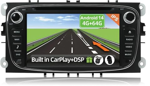 YUNTX Android 14 2 Din Autoradio adatto per Ford Focus Mondeo S-Max C-Max Galaxy-4G+64G-[Integrato CarPlay/Android auto/DSP]-Gratuiti LED Camera-Supporto DAB/Controllo del Volante/360 Camera/Bluetooth