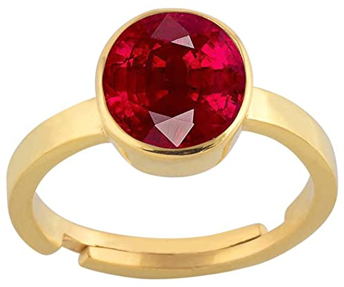 LMDPRAJAPATIS Ring für Damen und Herren, 16,60 Karat, natürlicher zertifizierter Rubin/Manik-Geburtsstein/Astrologie/Rashi Ratan, verstellbar, vergoldet, adjustable, Lose Edelsteine, Rubin