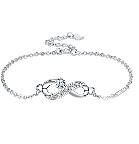 Arrebol Unendlichkeit Armband Damen 925 Sterling Silber Infinity Armbänder mit Herz Zirkonia Unendlichkeitszeichen Charm Armband Verstellbarer 16+4cm Für Frauen Mädchen mit Geschenkbox