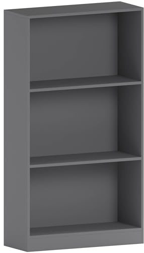 Vida Designs Cambridge 3 Tier Medium Bookcase, Grey Wooden Shelving Display Storage Unit Office Living Room Furniture