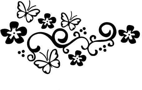 Flower Vine Butterfly Autoaufkleber,Asudaro 2St Auto Dekoration Aufkleber Blume Ranke Schmetterling Spitze Dekor Wasserdicht PVC Aufkleber Kratzschutz für Autofenster Karosserie 46x 27cm,Schwarz