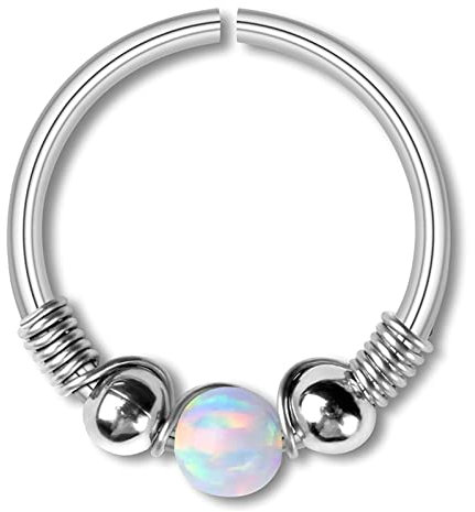 Ayoiow 1 Stück Nostril Piercing Ring, Nase Piercing Stecker Rund Form mit Opal Helix Piercings Chirurgenstahl Nasenring Herren