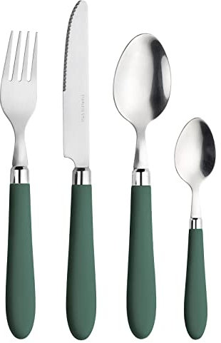 Pintinox Prima Collection, de couverts 24 pièces, série Daisy, acier inoxydable, manche sans nickel, vert, avec coffret cadeau