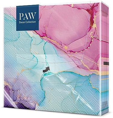 PAW - Servietten 3-lagig (33 x 33 cm) I 20 Stück I Perfekt für Kommunion, Hochzeit, Konfirmation und Feiern I Papierservietten Bunt mit Dekorationen I Besondere Anlässe, Ornamente, Luxus I Watercolor