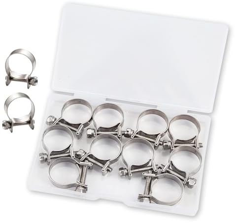 LEONTOOL 10pcs Stainless Steel Fuel Line Hose Clamp Assortment Kit, 18-20mm | Mini Fuel Injection Line Style Hose Clamps, Adjustable Screw Tube Clips, for Automotive Diesel Petrol Pipe, 23/32 - 3/4 Dia