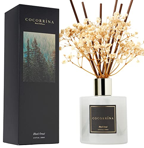 Cocorrína Reed Diffuser Sets, 6.7 fl oz. Black Forest Diffuser with Sticks Home Fragrance Reed Diffuser for Bathroom Shelf Decor