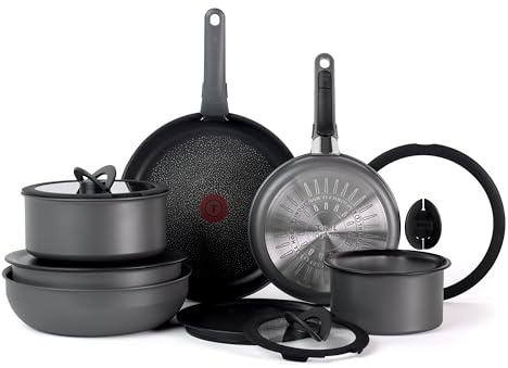 T-fal L817SE74 Ingenio Essential Colors Cookware Set, Aluminum, Gray